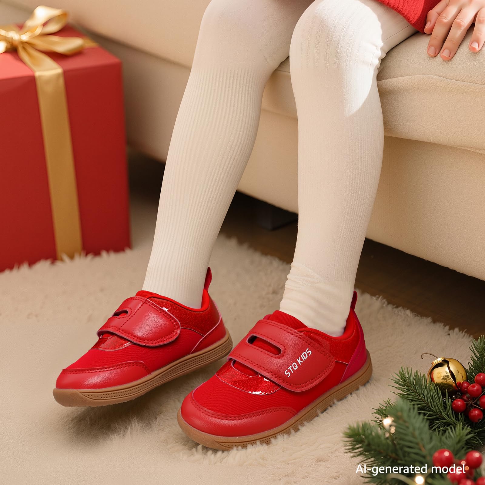 Toddler Shoes Girls Wide Toe Box Barefoot Baby Sneaker Red Glitter Size 7