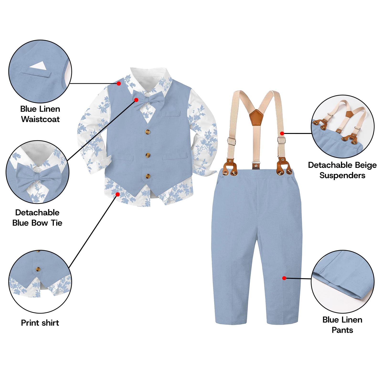 SANGTREE Boys Cotton Linen Formal Suit Floral Blue 5-6 Years=Tag 140