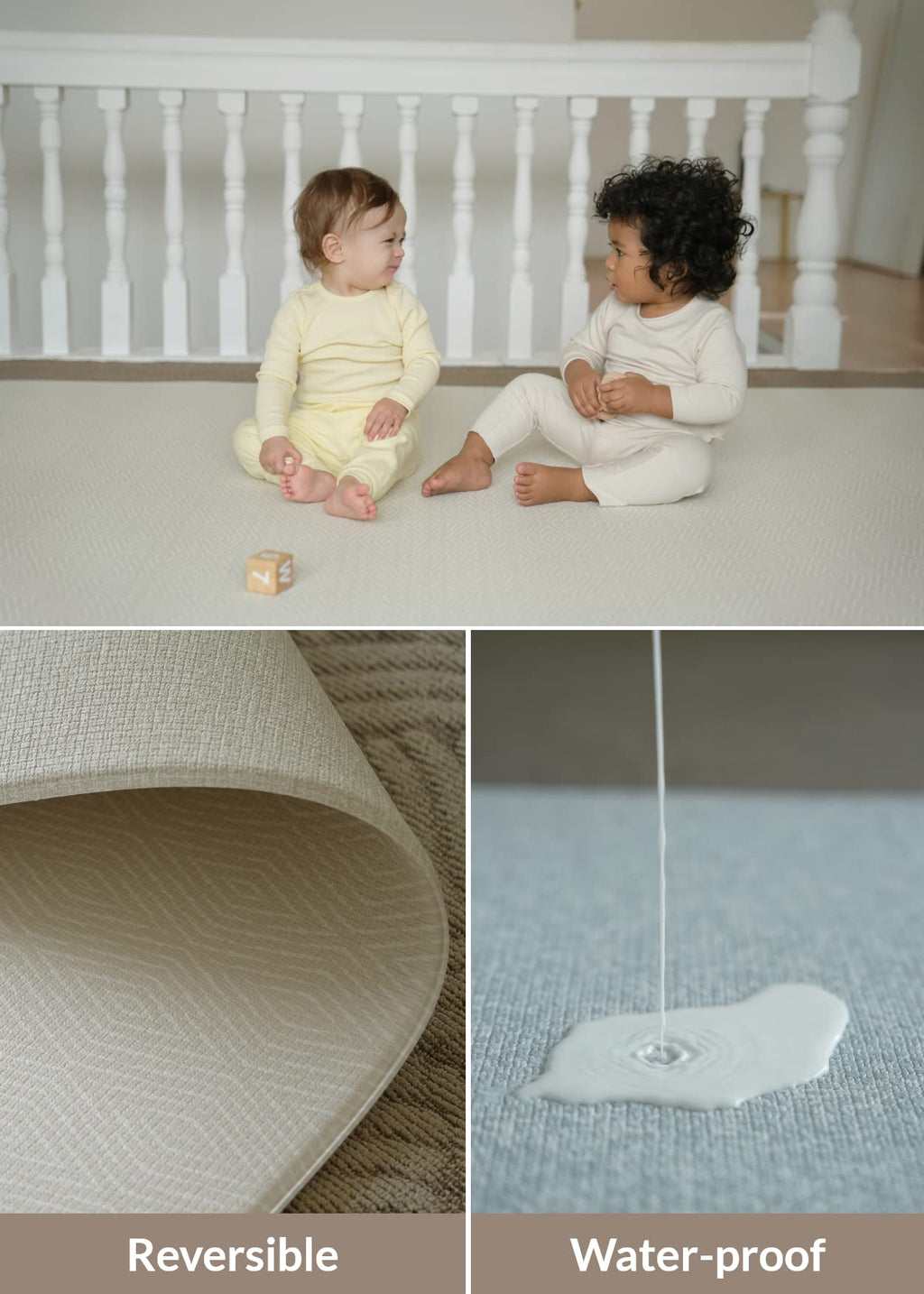 Baby Care Play Mat (Medium, Hygge - Spore & Wooden) 73’’ x 49’’ Original One-Piece Reversible Rollable Waterproof Play Mat for Infants, Babies, Toddler, and Kids
