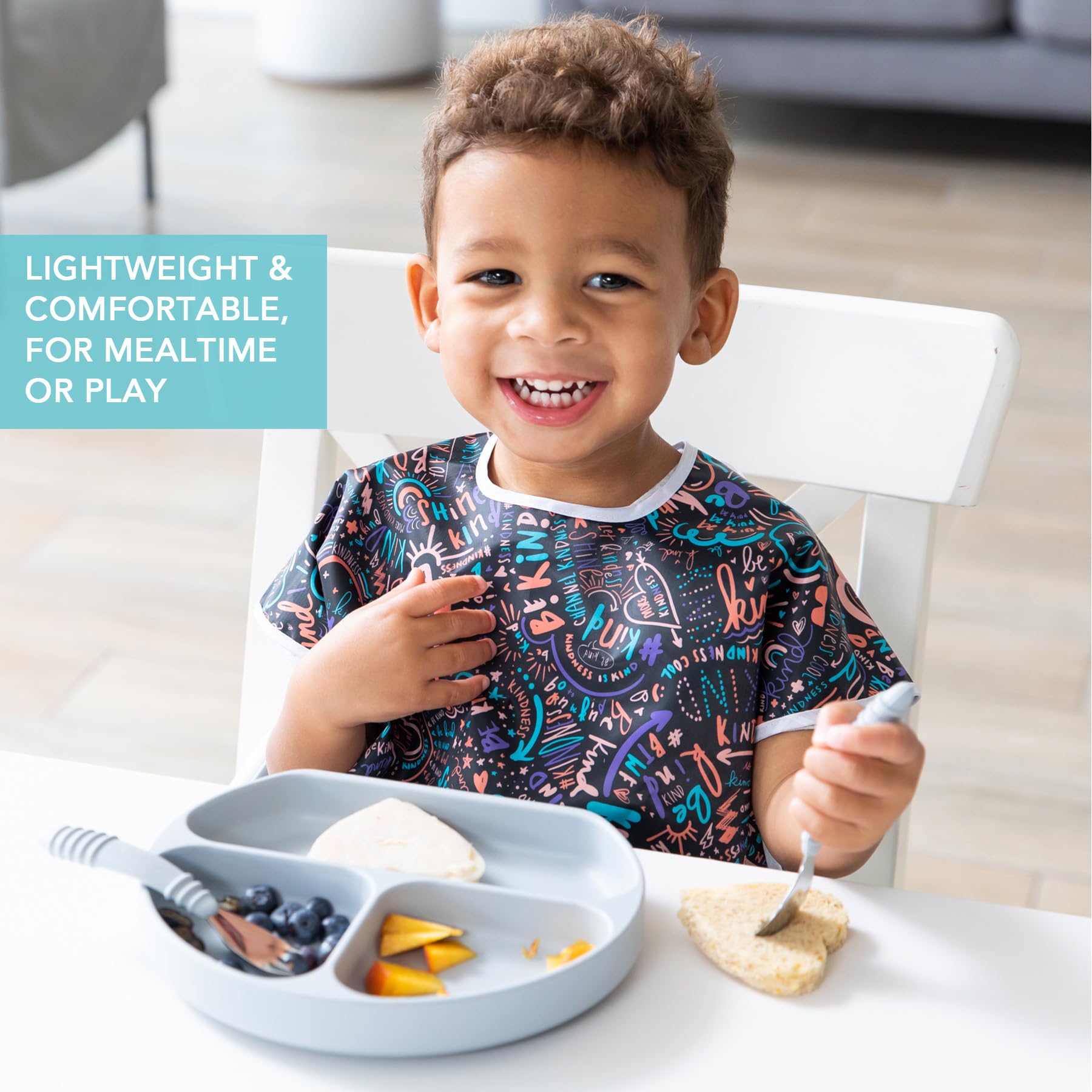 Bumkins Short Sleeve Bib for Girl or Boy, Toddler and Kids for 1-3 Years, Large Size, Essential Must Have for Junior Children, Eating, Mess Saving Soft Fabric Apron for Play, Born This Way