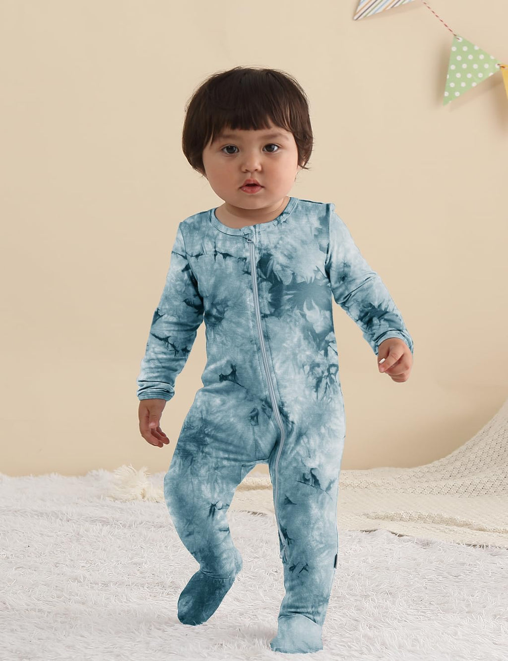 Jimonda Baby Girls Boys Bamboo Rayon Pajamas,Footed Pjs(Blue,18-24 M)