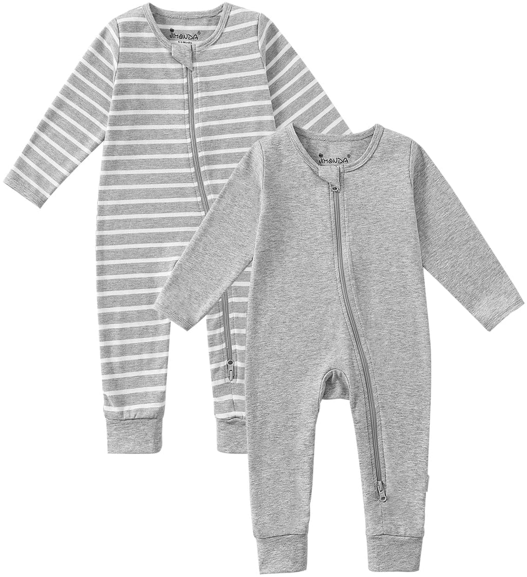 Jimonda Baby Footless Pajamas 2-Way Zipper Sleeper 0-24Months(Gray,0-3M)