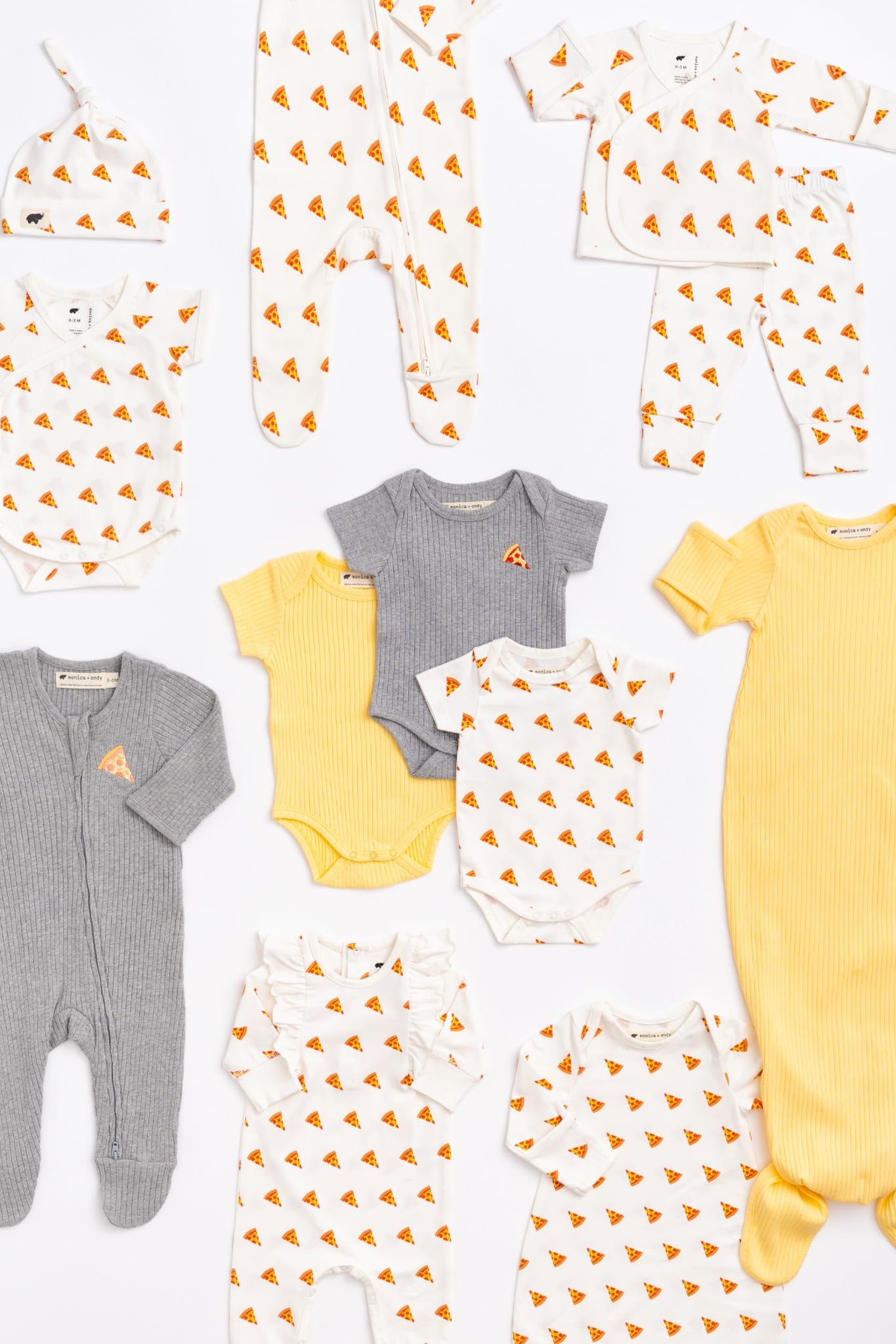 MONICA + ANDY Short Sleeve Jack & Jill Bodysuit 3-Pack, Size Preemie, Pizza Print, 100% Organic Baby Clothes for Boys & Girls, Super Soft Sustainable Cotton, Infant, Newborn & Toddler Sizes