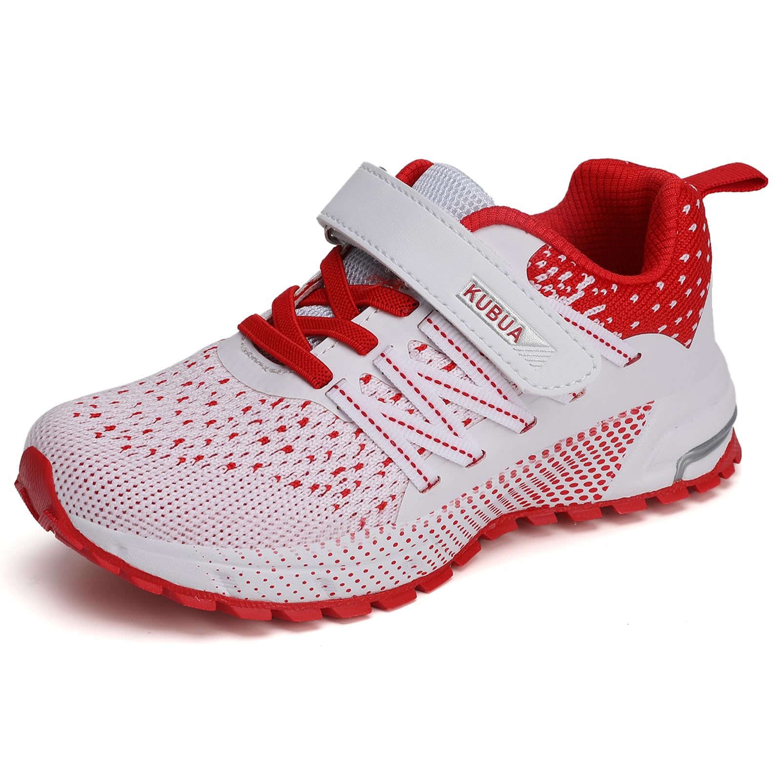 KUBUA Kids Sneakers Lightweight Boys Girls Tennis Shoes White Red