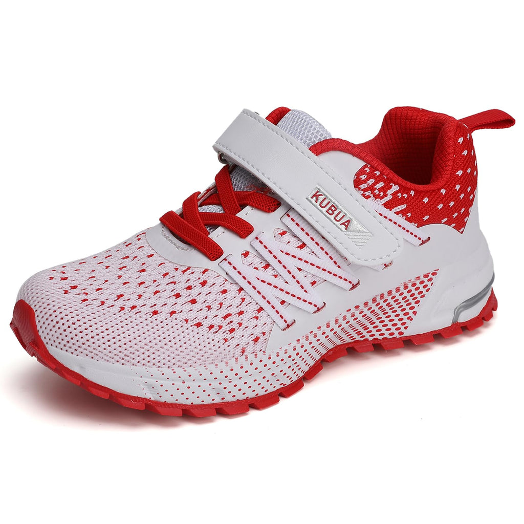 KUBUA Kids Sneakers Lightweight Boys Girls Tennis Shoes White Red