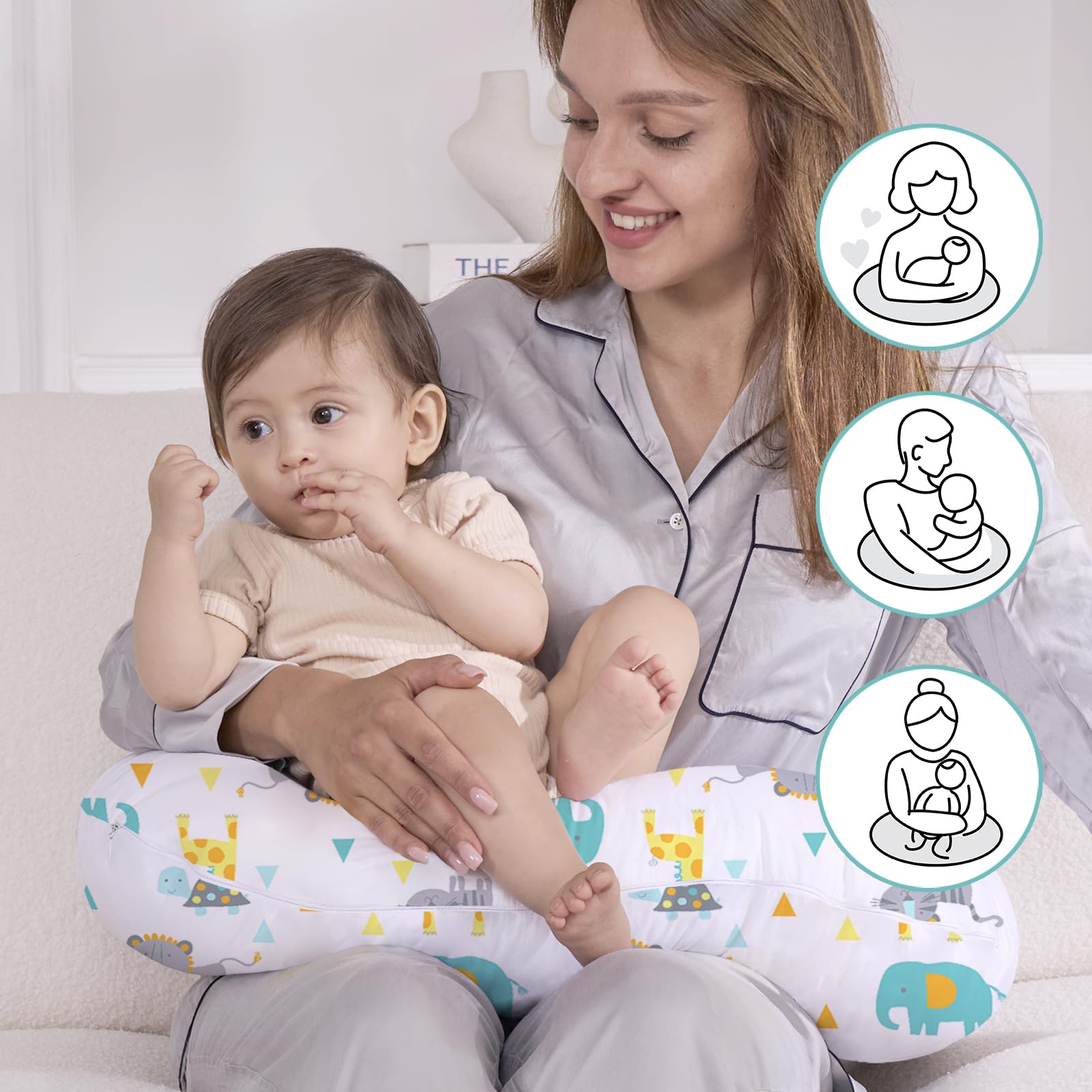 Little Grape Land Nursing Pillow for Infants, Breastfeeding Pillows, Baby Pillow for Nursing, Bottle Feeding with Machine Washable Cover & Breathable Filling (Woodland)