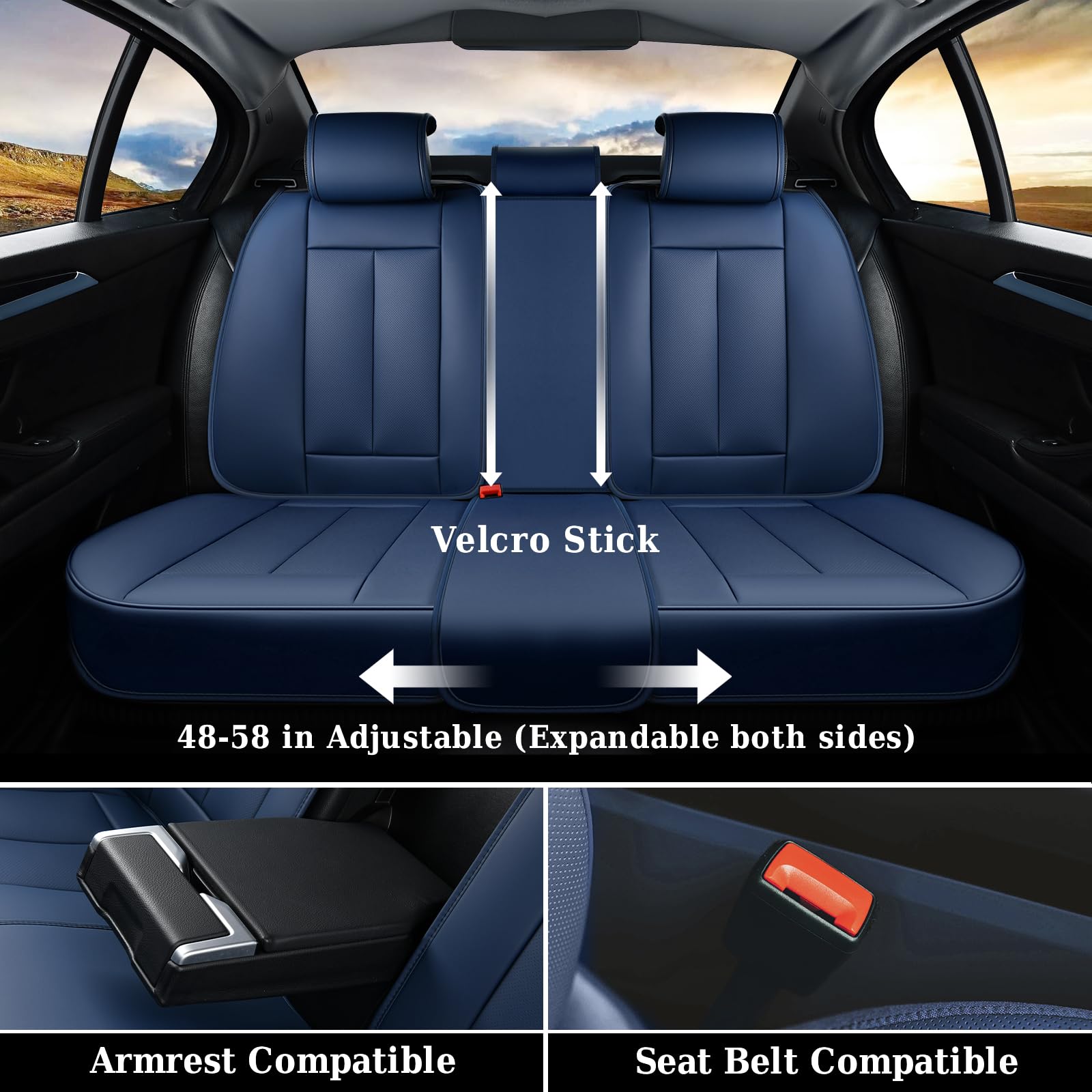 Coverado Car Seat Covers Full Set, Seat Covers for Cars, Car Seat Covers Front Seats and Back Car Seat Protector Waterproof, Leather Car Seat Cushion Universal Fit for Most Cars Blue