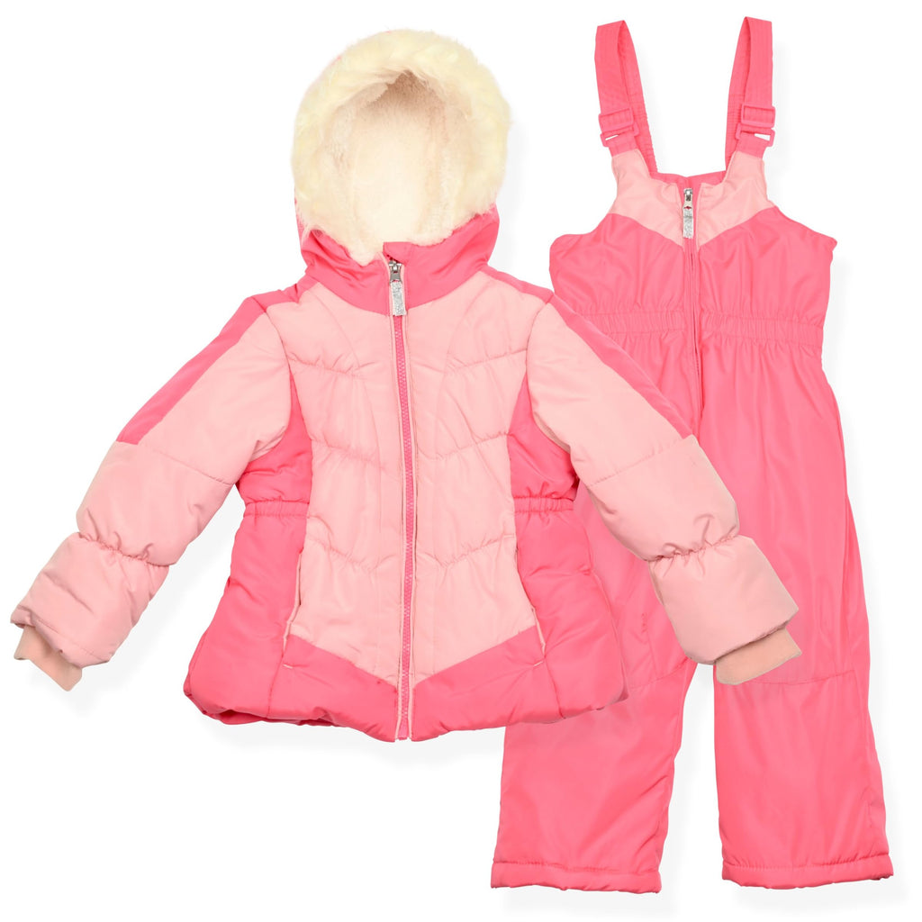 Arctic Quest Girls' Bib Snow Pants and Ski Jacket Water-Resistant Snowsuit For Kids Winter Hooded Jacket, Pink Lemonade, 4