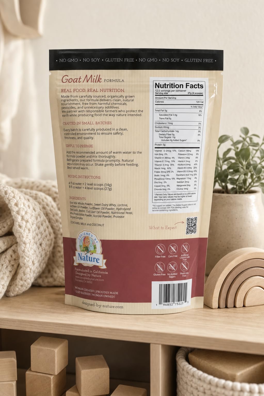 Designed by Nature- Whole Goat Milk Formula 12oz/340g, 12+ Months — Made in USA, Easy to Digest with Cod Liver Oil DHA, Hydrolyzed Collagen & Real Whole-Food Ingredients, Non-GMO, Soy & Gluten Free