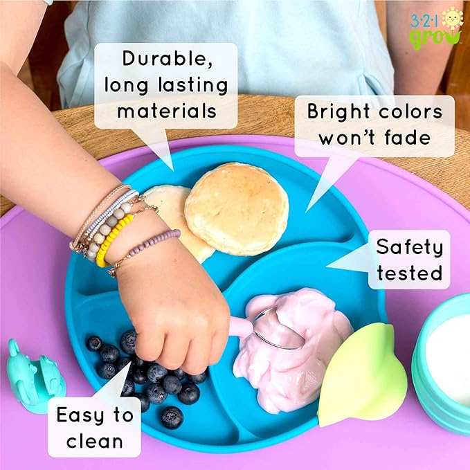 Silicone Easy Scoop & Hold Plate Set - Baby and Toddler Training Plates with Clip-On Rims for Easy Scooping, Self-Feeding and Baby Led Weaning, 6+ months (Ocean)