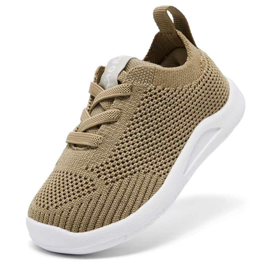 MORENDL Toddler Shoes Baby Walking Sock Shoes Infant Sneakers Boy Girl Barefoot Tennis Shoe Non-Slip Brethable Brown 15-18 Months