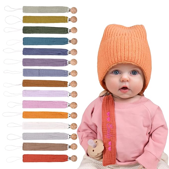 Personalized Bohemian Pacifier Clip Embroidered with Name is The Perfect Newborn Gift Made from eco-Friendly Bamboo!（Orange Red）