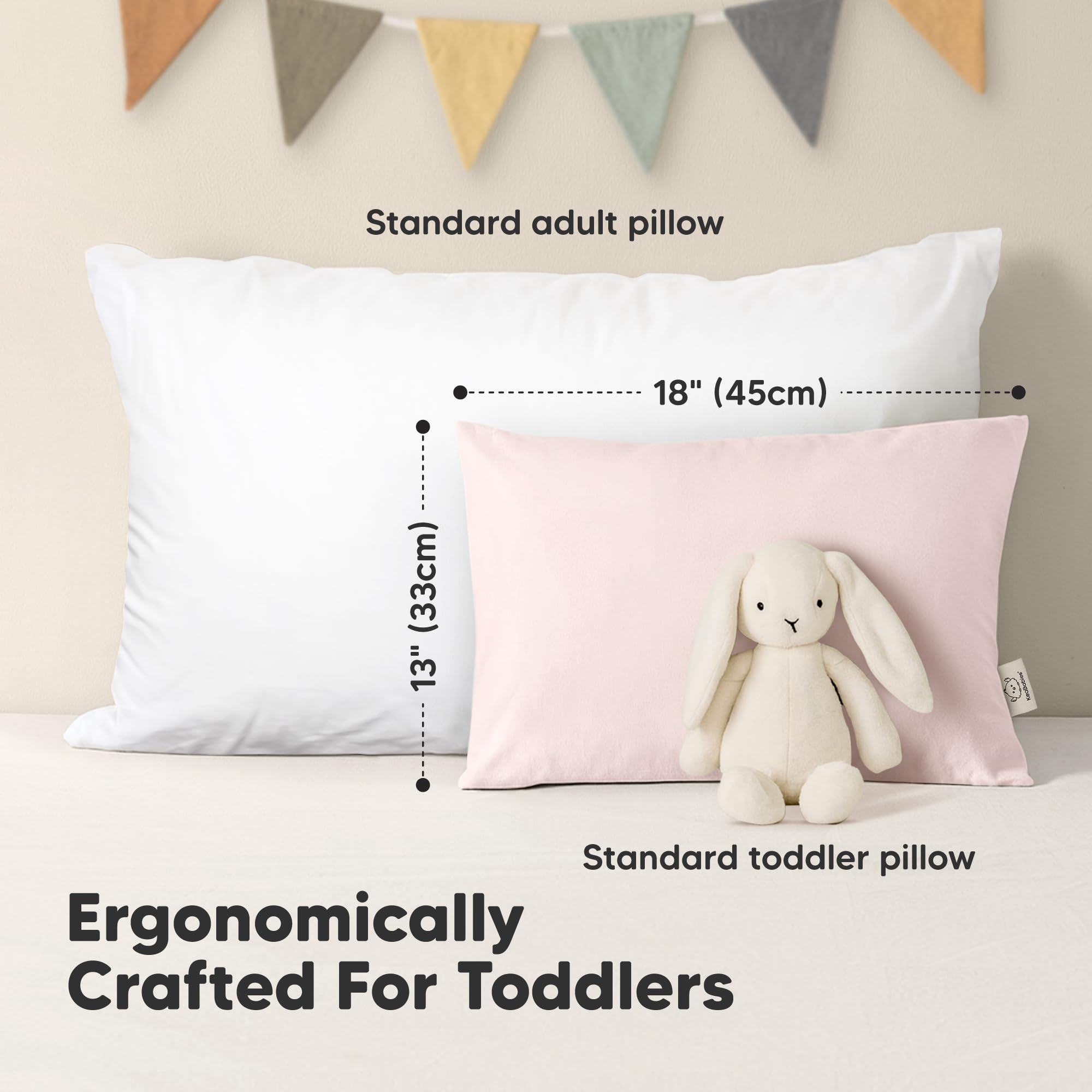 KeaBabies 2pk Toddler Pillows 2 Year Old to 5,13x18 Kids Pillow (Mist Pink)