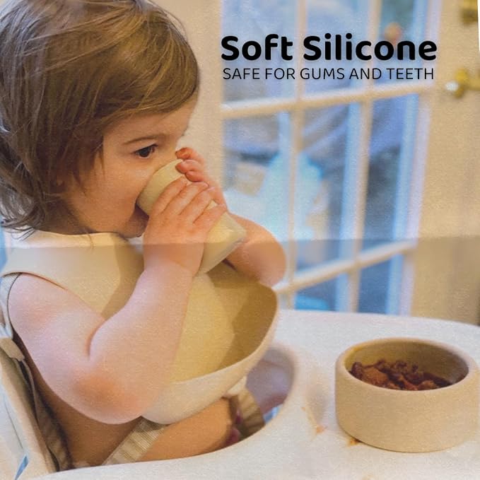 APLAINR Grip Cup, Silicone Open Training Cup for Baby and Toddler, 3 fl oz, Easy Grip, Non-Slip, Heavy Base, Microwave & Dishwasher Safe, No BPA, Pack of 2, Oat Cream