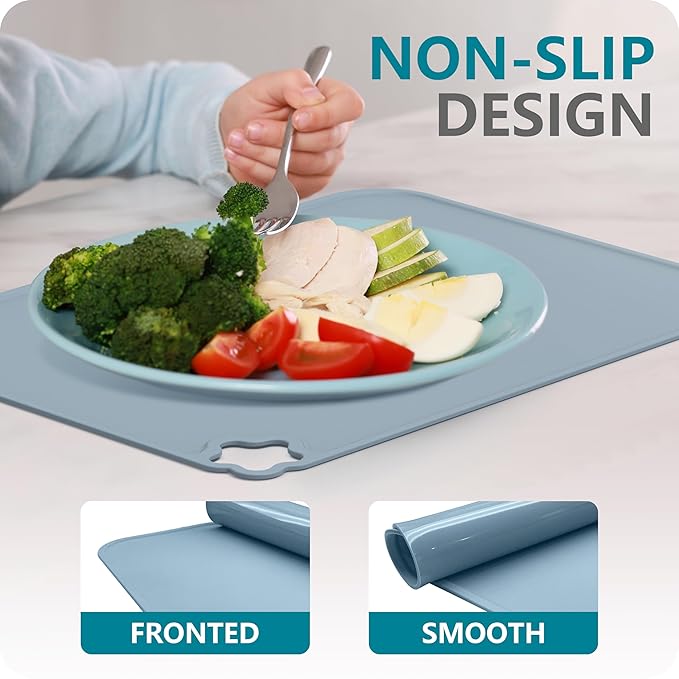 Cutebe Silicone Placemat for Toddles Kids Non-Slip Reusable Portable Kids Placemats for Dinning Table Heat Resistant Placemats, Baby Placemat Stain Resistant Silicone Mat for Dining Table 3 Pack