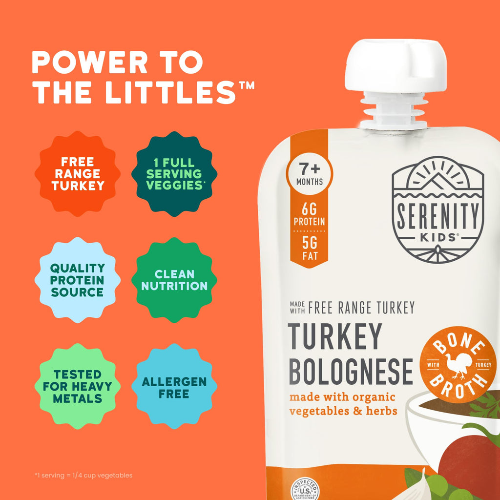 Serenity Kids Turkey Bolognese Baby Food Pouches, Organic, 3.5 Oz, 12 Pack