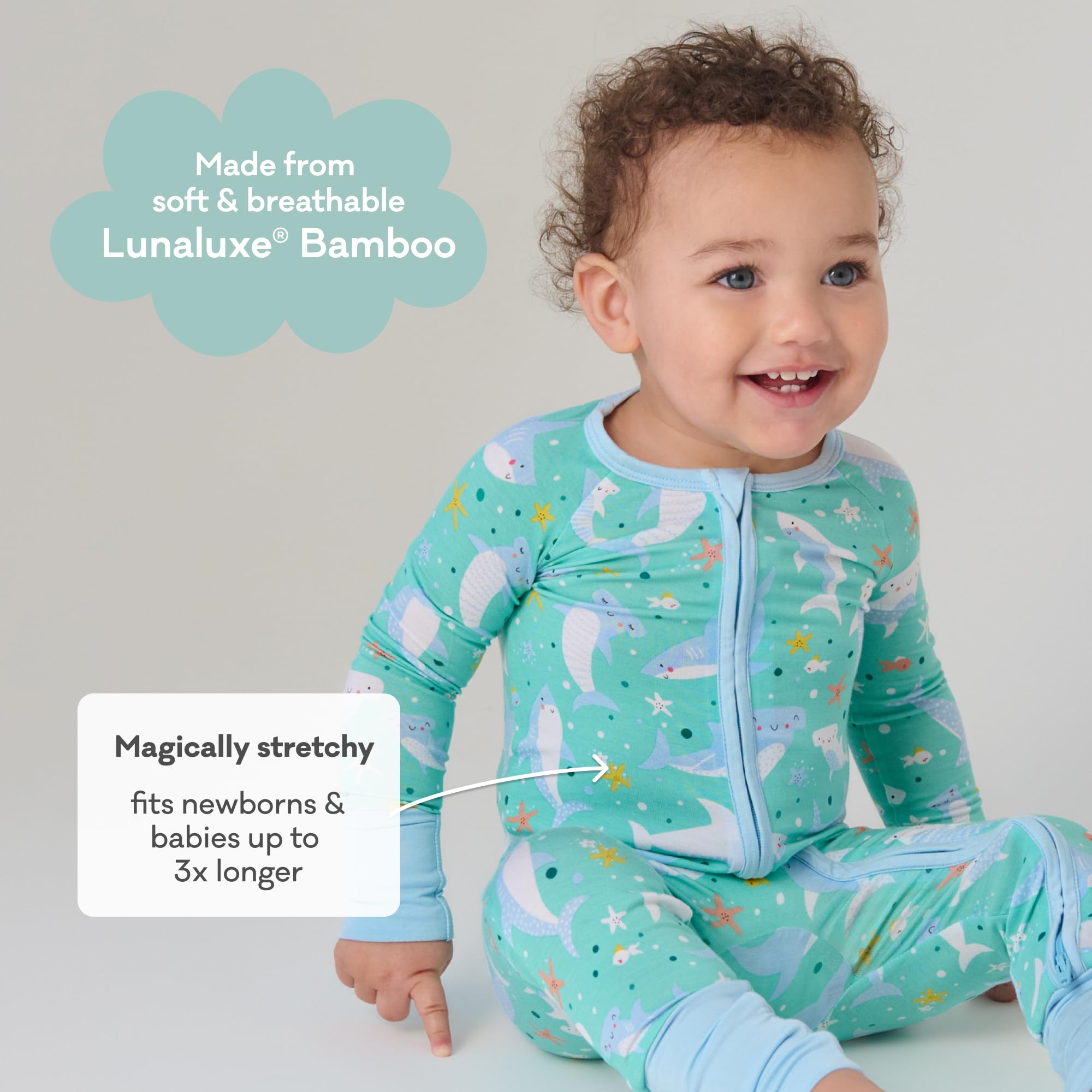 Little Sleepies Baby Pajamas, Shark Soiree, 0-3M