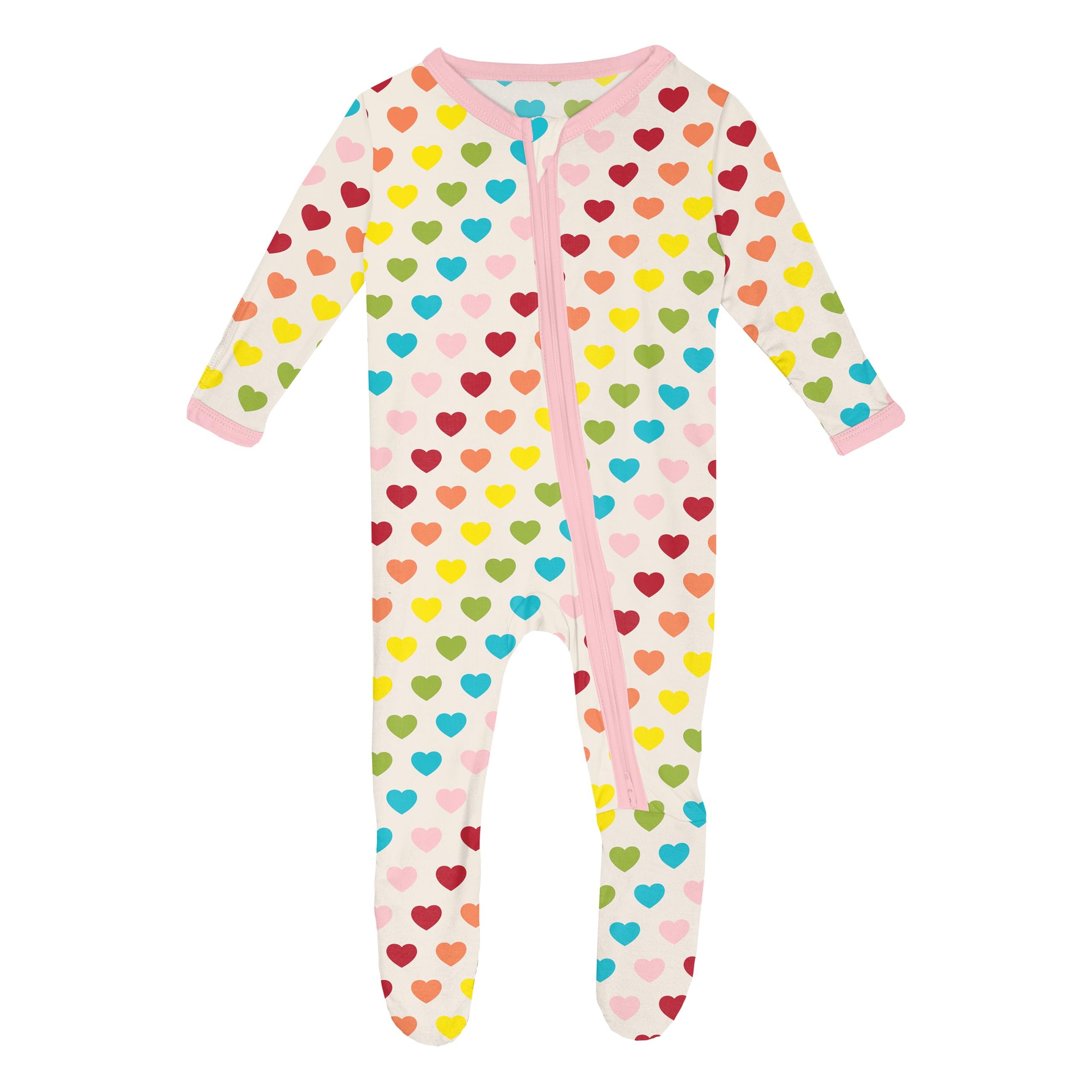 KicKee Full of Hearts Footie with Zipper, One-Piece Boy or Girl Baby Clothes (Rainbow Hearts - 12-18 Months)