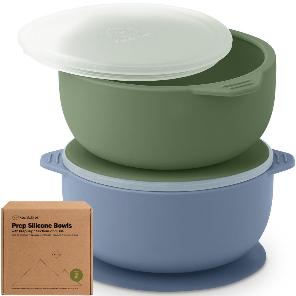 KeaBabies 2-Pack Baby Bowls with Suctions, Lids, BPA-Free Silicone (Slate)