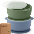 KeaBabies 2-Pack Baby Bowls with Suctions, Lids, BPA-Free Silicone (Slate)
