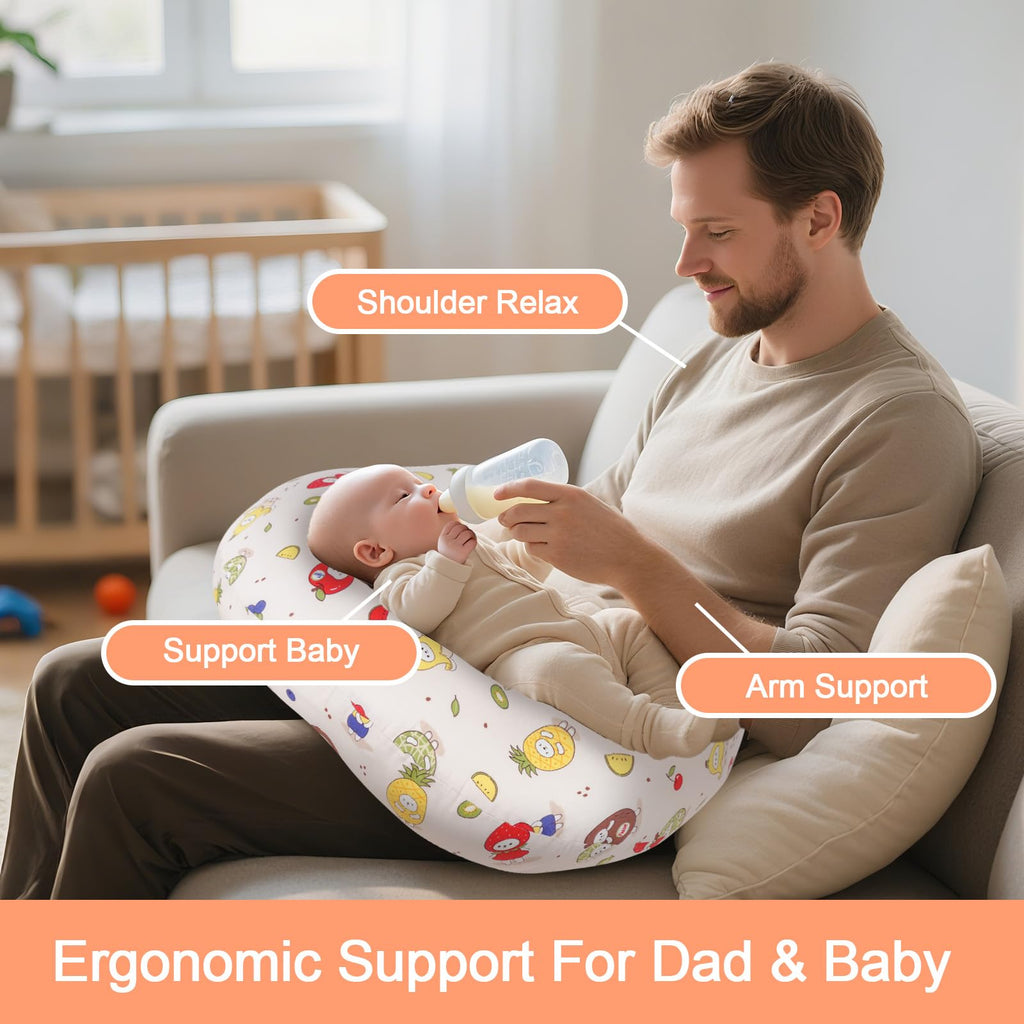 CHANGX3KB Ergonomic Nursing Pillow for Breastfeeding & Bottle Feeding, Breastfeeding Pillow to Reduce Back Neck Strain, Suitable for Breastfeeding Mom & Baby, Washable Cotton Cover(Fruit)
