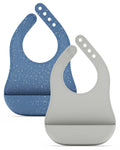 Lalo The Bib - Waterproof, Non-Toxic Silicone Baby Bib with Adjustable Neck Band & Silicone Food Pouch Catcher, Set of 2 - Blueberry
