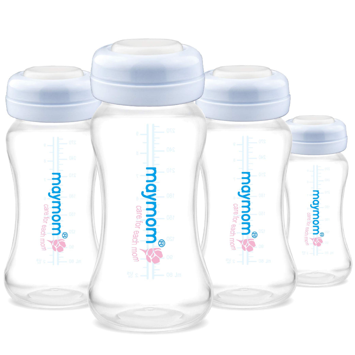 Maymom Wide-Mouth Milk Storage Collection Bottle with Dome Cap, Bottle Top, SureSeal Disk; Compatiable with Spectra S1 S2 Bottles; Compatible with Lansinoh Nipple (4.7oz/140mL, 2pc & 9oz/280mL, 2pc)