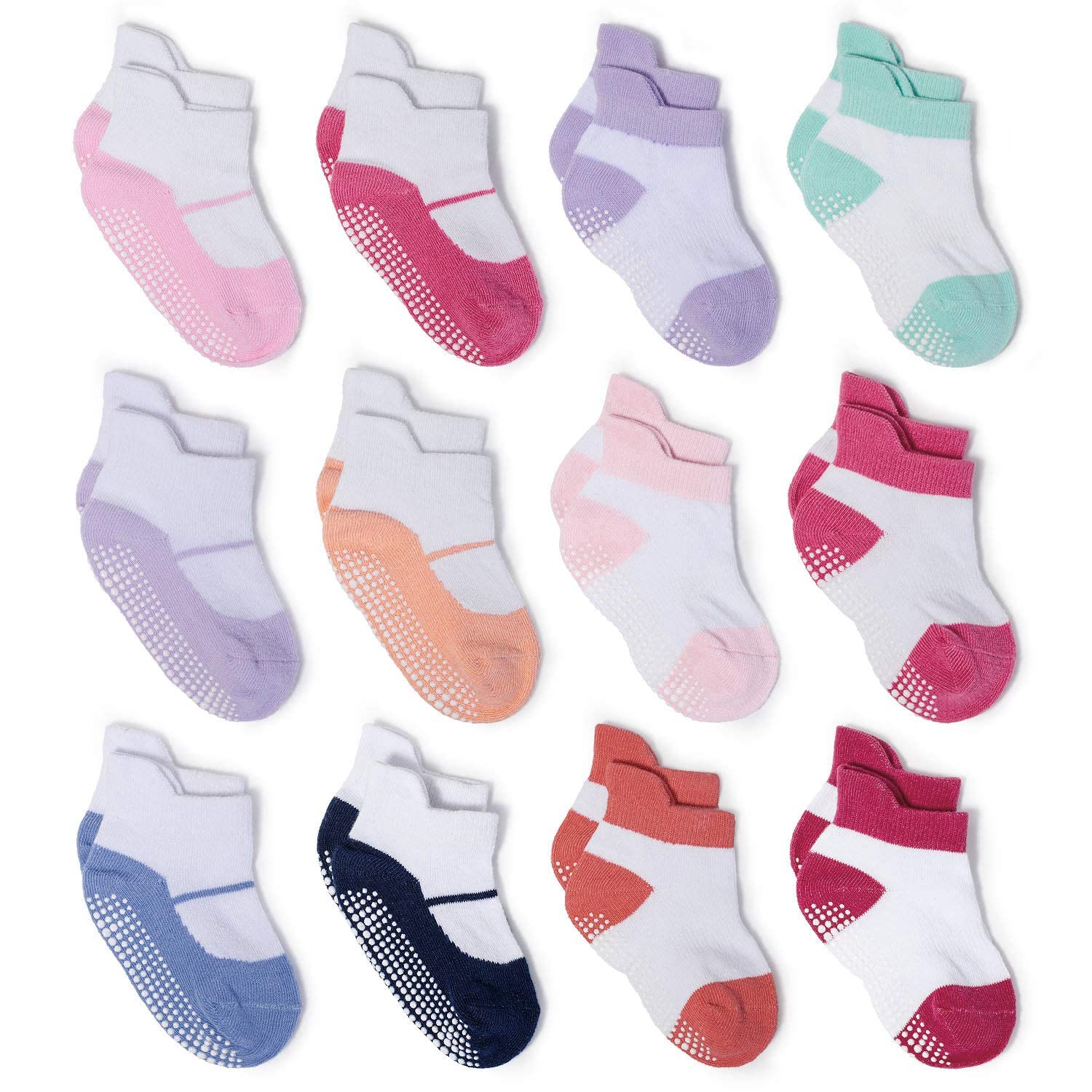ZAPLES Baby Girls Non Slip Grip Ankle Socks with Anti Skid Soles for Infants Toddlers Kids, Mary Janes, 8-10 Years