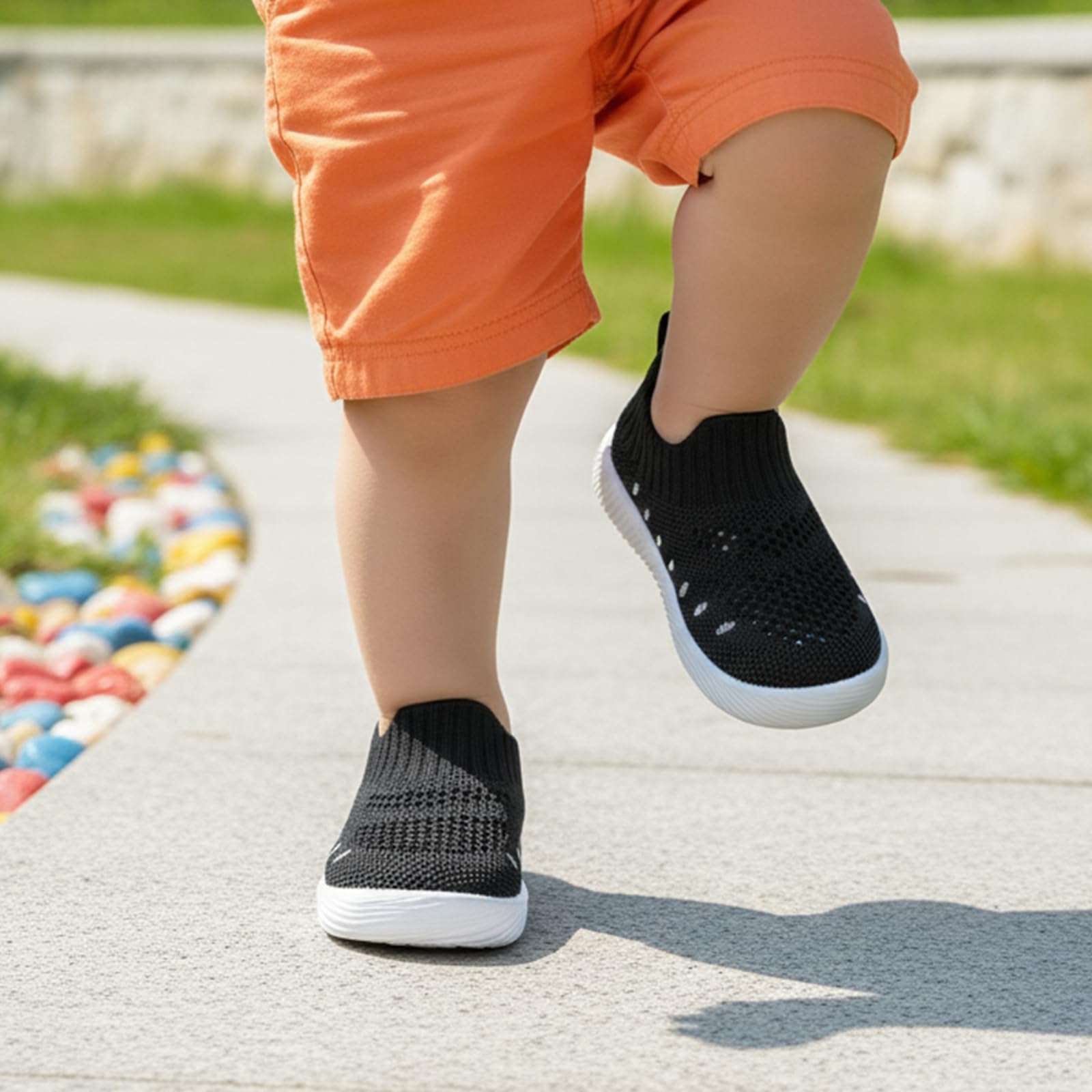 MORENDL Toddler Shoes Baby Walking Sock Shoes Non-Slip Breathable Boys & Girls Sneakers Infant Tennis Shoe Mesh Black 9-12 Months