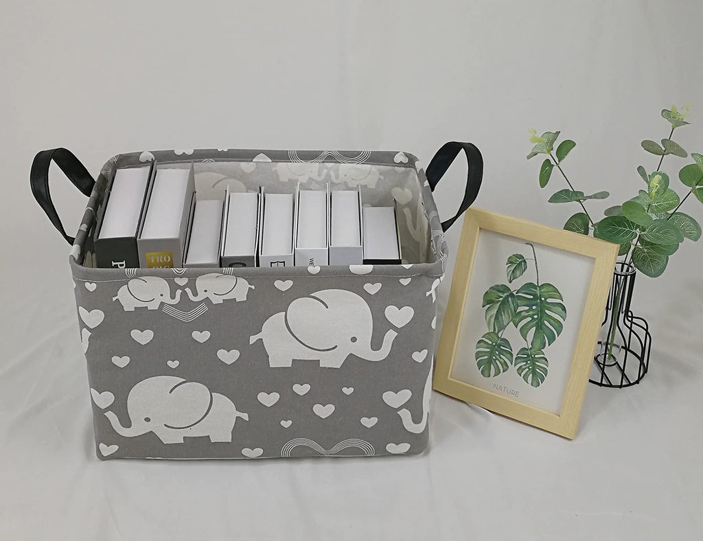 DUYIY Storage Basket Home Shelf Basket Kids Organizer Box Clothes Laundry Hamper Nursery Bin Gift Laundry Basket with Handles for Home (love elephant)