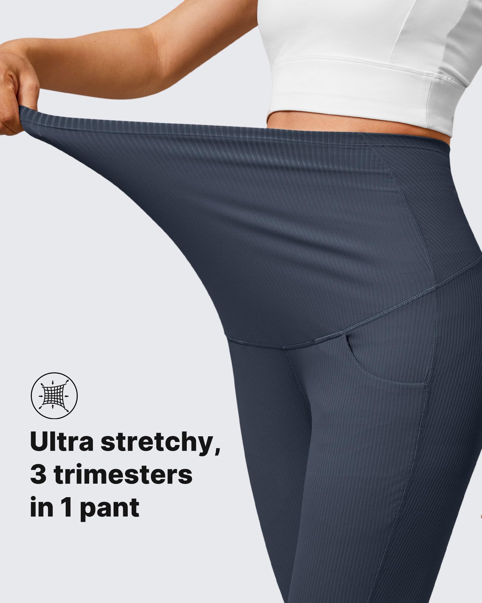 G4Free Maternity Flare Leggings Bell Bottom Stretchy Pregnancy Casual Pants with Pockets Comfy Stretch Trousers Over The Belly(Dark Navy,L,Regular)