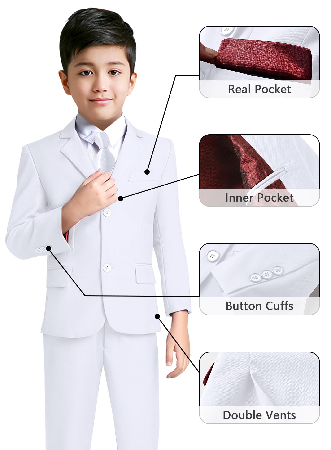YuanLu Toddler Tuxedo Kids White Dress Outfit Slim Fit Suit for Boys Size 6