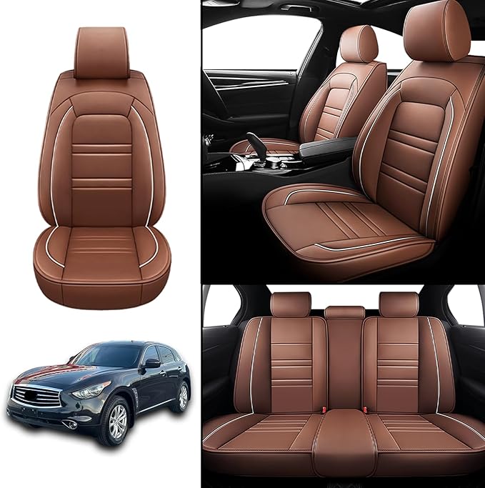 Seat Covers for Infiniti fx35 2003-2012 | 5-Seats Leather Seat Covers, Easy to Install Automotive Seat Covers Full Set (Full Set, Coffee)