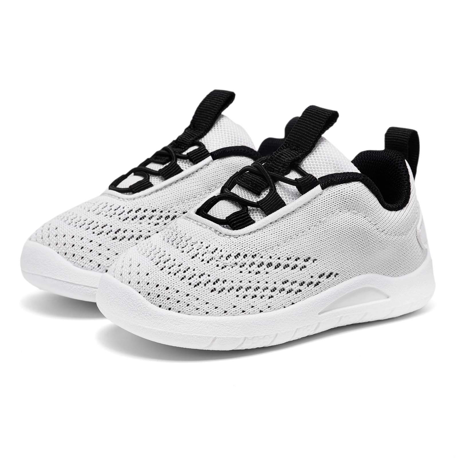 MORENDL Toddler Sneakers Baby Slip On Walking Shoes Non-Slip Breathable Boys & Girls Running Shoes Infant Tennis Shoes Whtie Black 15-18 Months Size 6