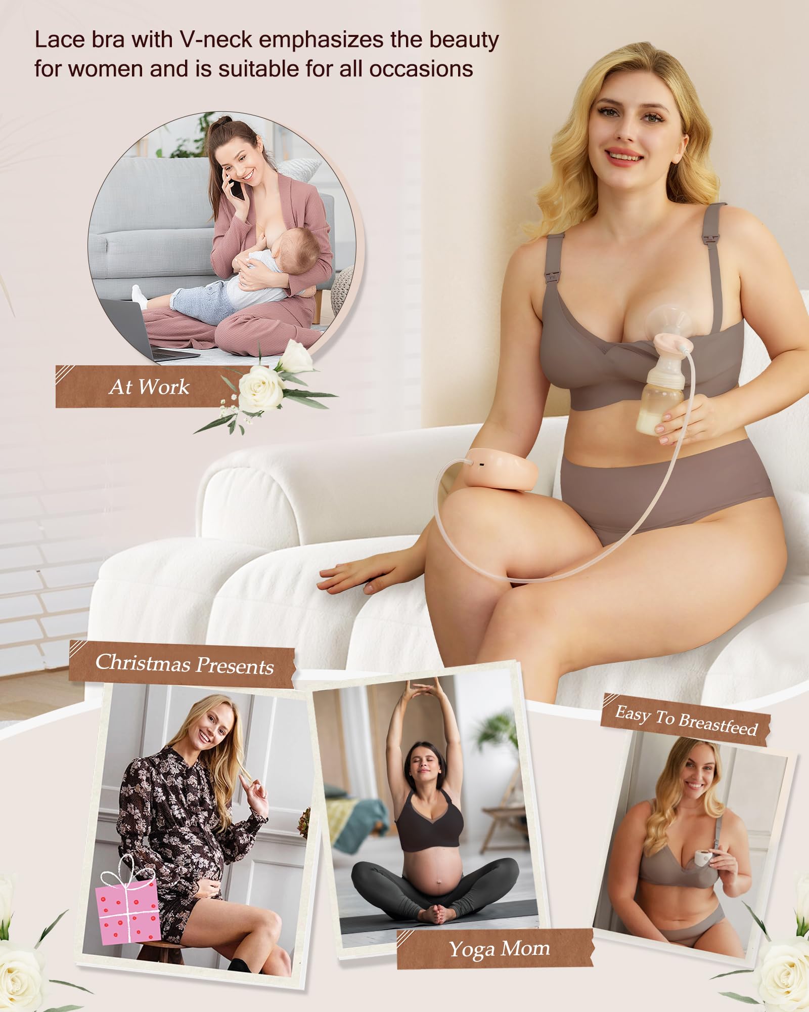 As Fairy Maternity Bra Wireless Maternity Bra with Support Hands-Free Underwire Pumping Bra Seamless Sleep Nursing Tank Top with Lace Full Coverage Pregnancy Bralette 32b 32c 32d 34b Grey Small