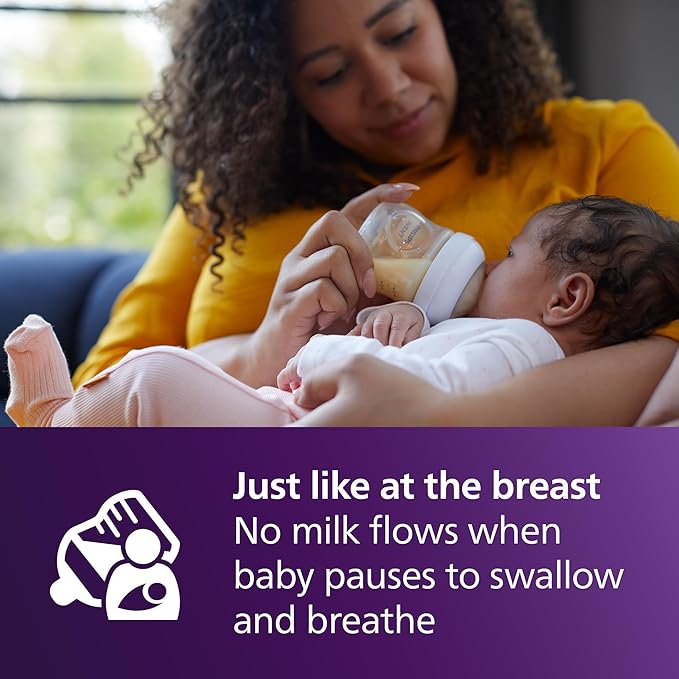Philips Avent Natural Baby Bottles with Natural Response Nipples (Slow Flow, Flow 2), 4oz, 4-Pack, SCY900/04