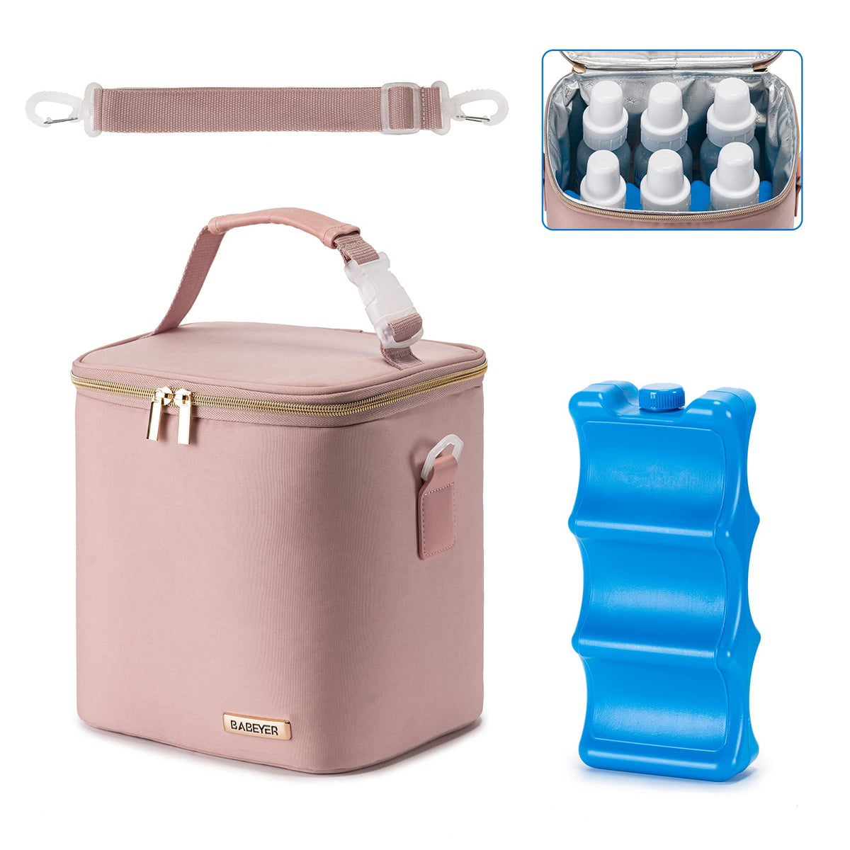 BABEYER Breastmilk Cooler Bag with Ice Pack Fits 6 Baby Bottles Up to 9 Ounce, Baby Bottle Bag with Shoulder Strap for Nursing Mom Daycare, Floral