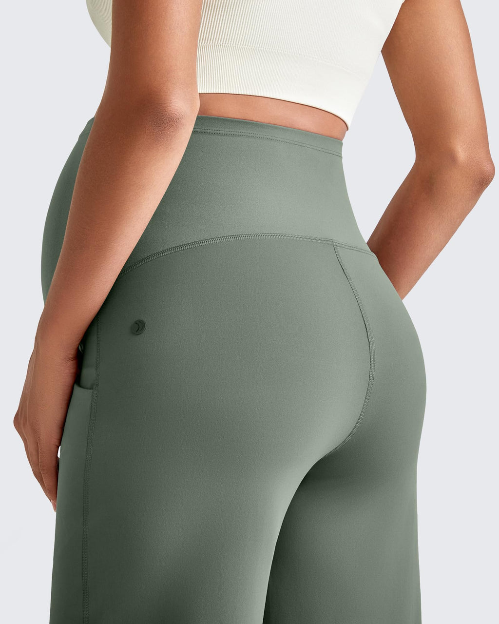 G4Free Maternity Pants Over the Belly with Pockets,Gray Sage,XS,Tall