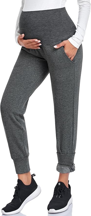 AMPOSH Women's Maternity Pants Stretchy Lounge Workout Pants Casual Loose Comfy Pregnancy Joggers with Pockets