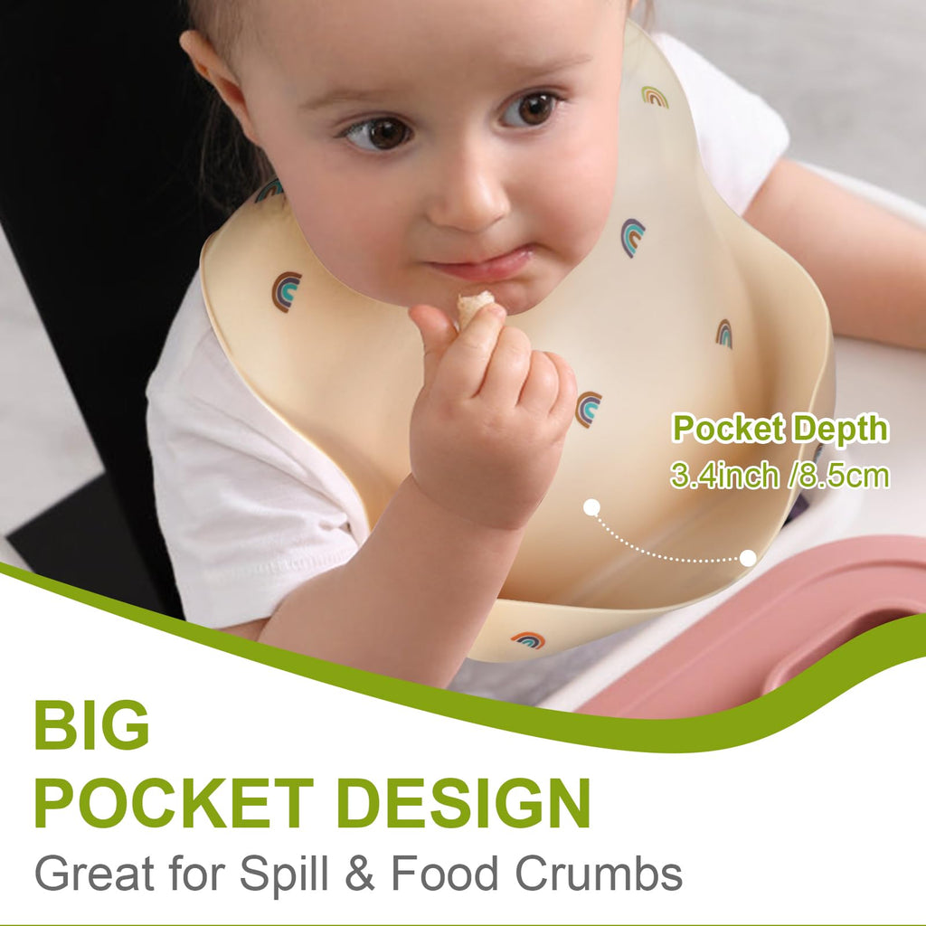Accmor Silicone Baby Bibs, Waterproof Soft Bibs for Baby Girls Boys Feeding Eating, Silicone Baby Bibs with Large Pocket
