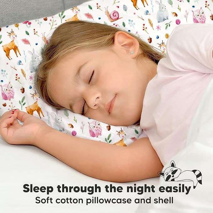 Toddler Pillow with Pillowcase - 13x18 My Little Dreamy Kids Travel Bed Pillows for Sleeping, Organic Cotton Small Pillowcase, Soft & Breathable, Machine Washable, Toddlers 2-5 Years Old (Forestland)