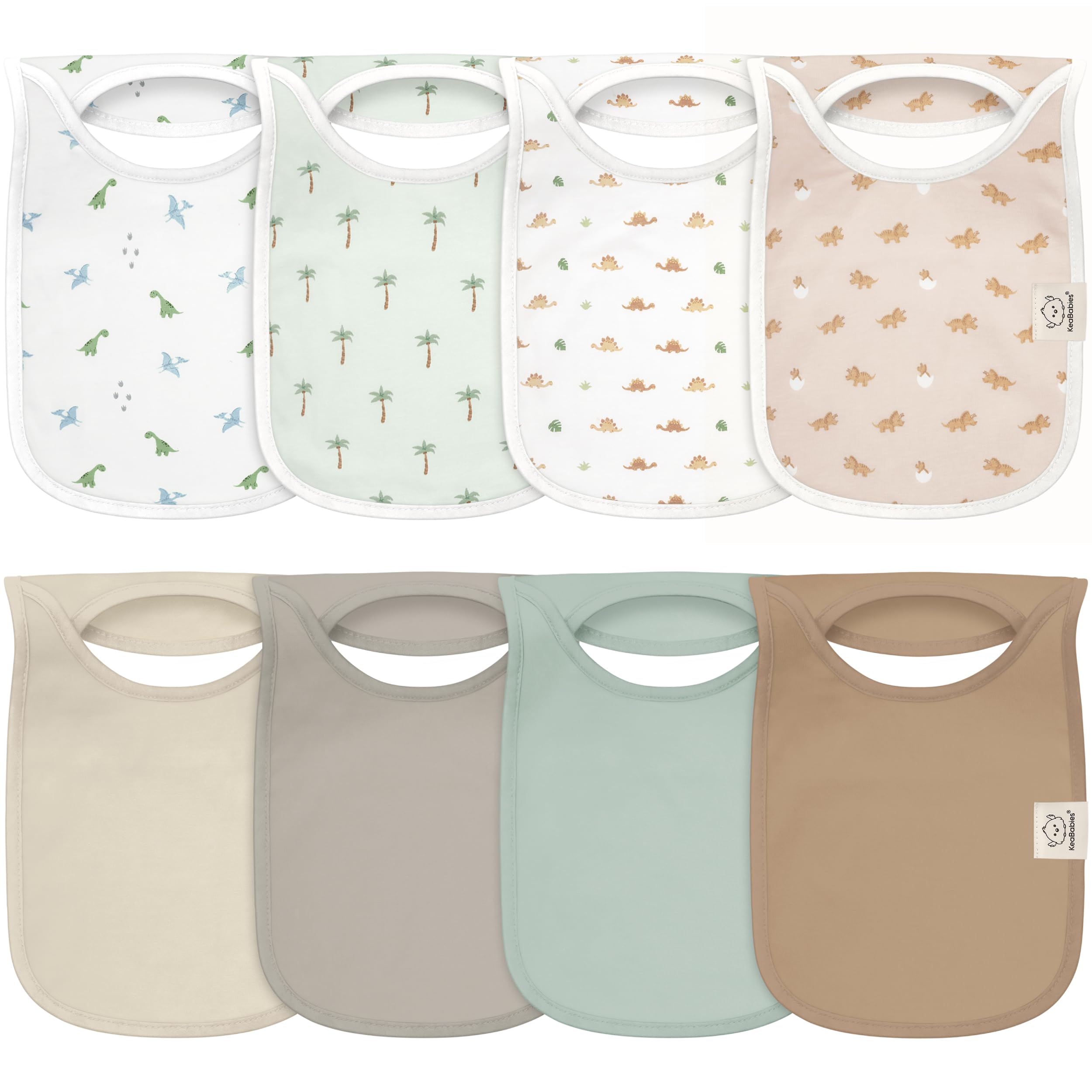 KeaBabies 8-Pack Bibs for Baby Girls, Boys, Pullover Baby Bibs (Roarsome)