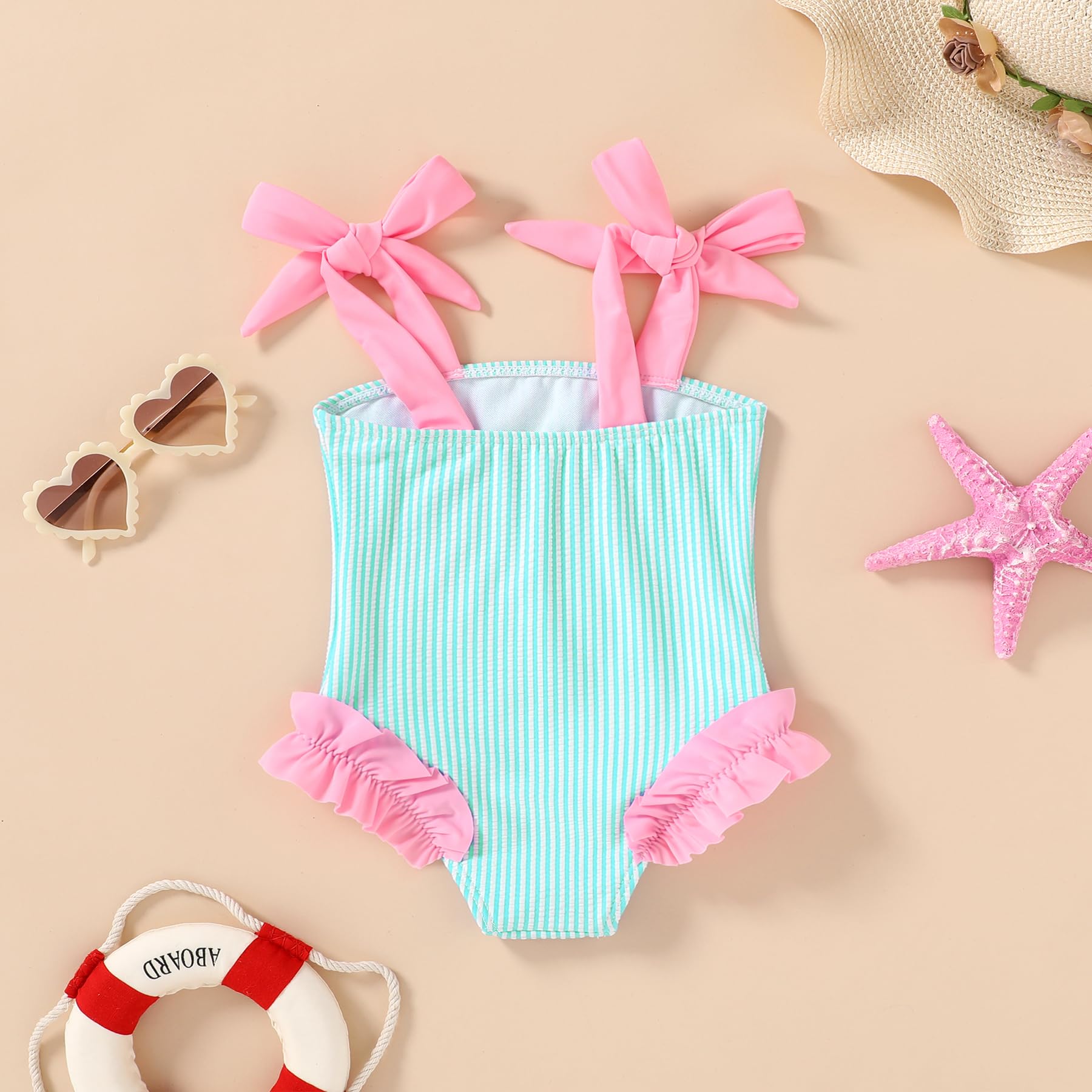 Happy Town Toddler Swimsuit Girl Solid Color Stripe One-Piece Baby Bathing Suits (Green Stripes, 4-5 Years)