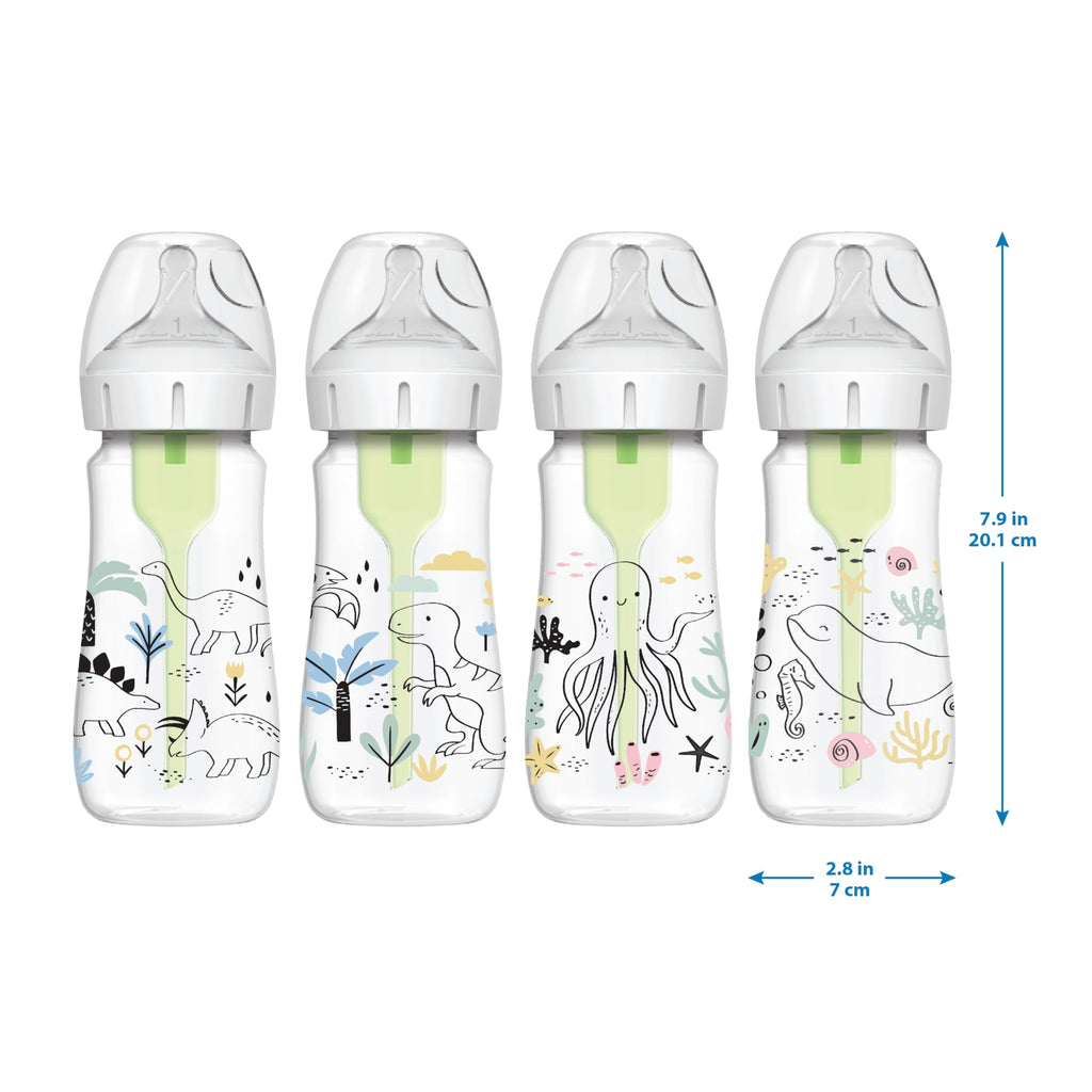 Dr. Brown's Anti-Colic Options+ Wide-Neck Baby Bottles, Ocean, 2-Pack
