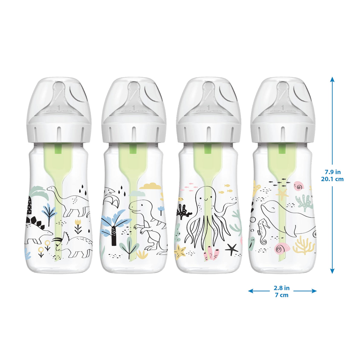 Dr. Brown's Anti-Colic Options+ Wide-Neck Baby Bottles, Ocean, 2-Pack