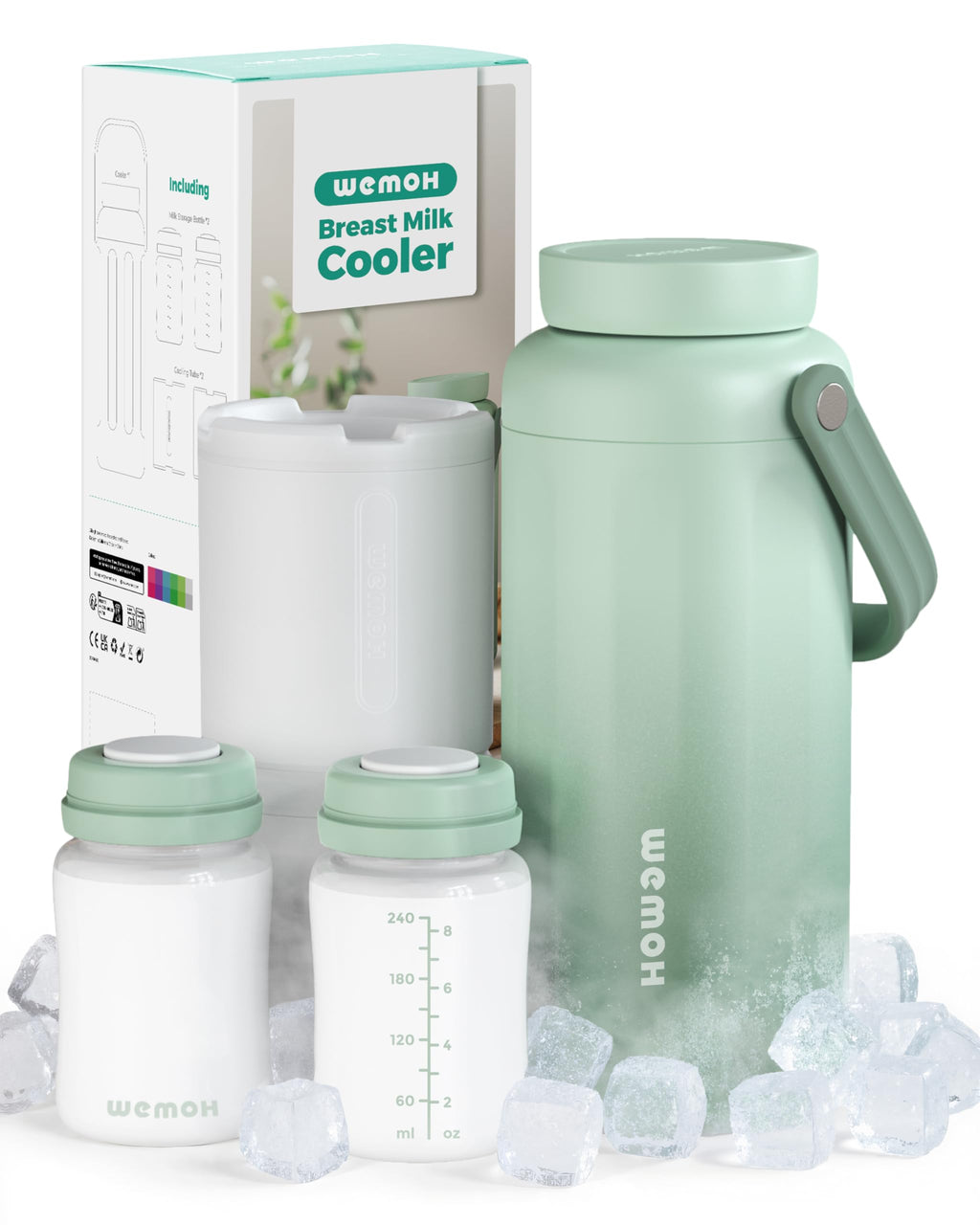 WEMOH 18oz Breast Milk Cooler Bottle Leakproof Travel Chiller Green