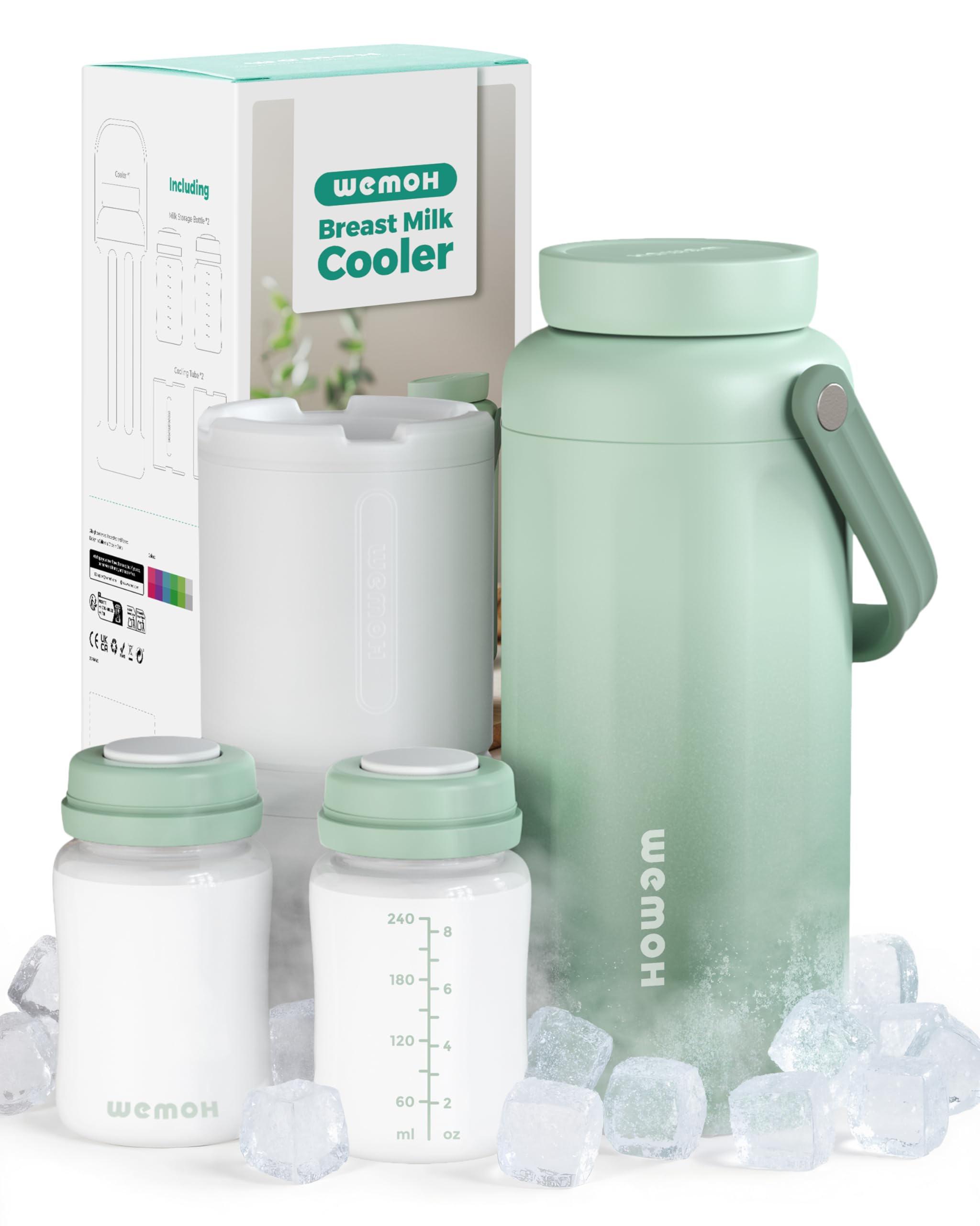 WEMOH 18oz Breast Milk Cooler Bottle Leakproof Travel Chiller Green