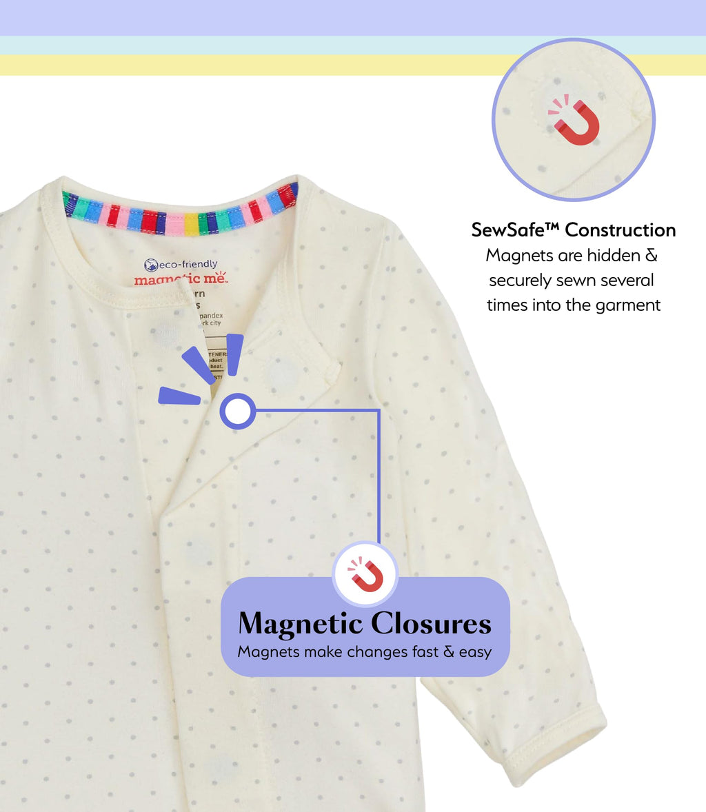 Magnetic Me Girls Modal Magnetic Baby Footie Pajamas | Silky Soft Modal Fabric | Pin Dot Cream | 9-12 Months