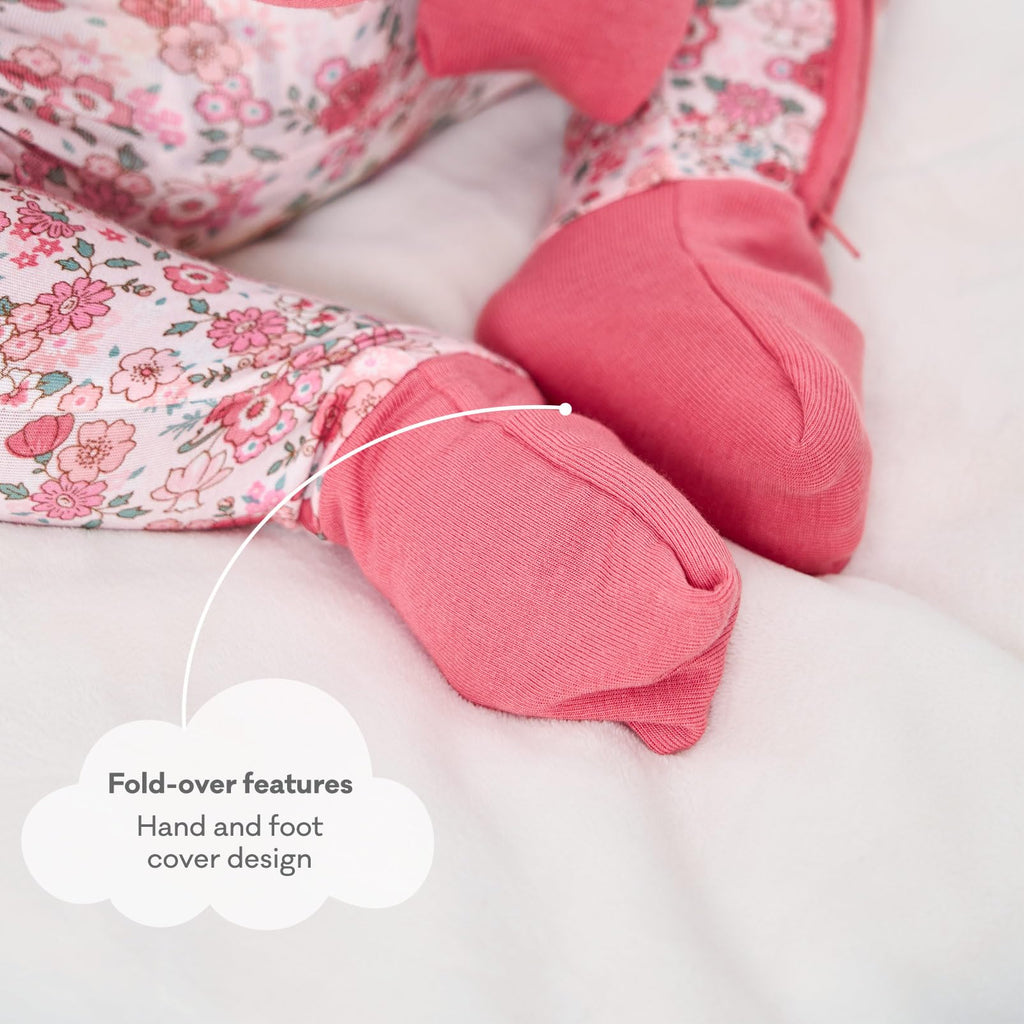 pureborn Baby Girl Sleeper Viscose from Bamboo Footies Pink Floral 3-6M