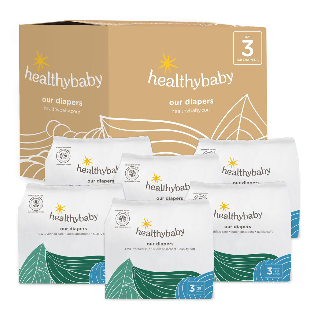 HealthyBaby Non-Toxic Diapers for Sensitive Skin - Size 3, 168 Count